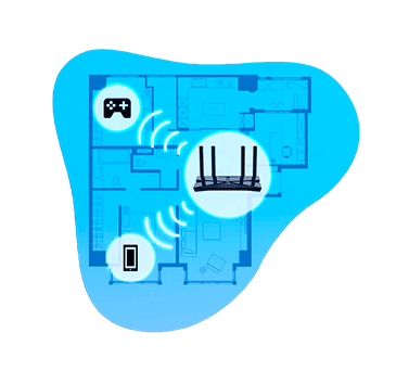 зона покриття роутера, віддалені девайси яскраво синього кольору